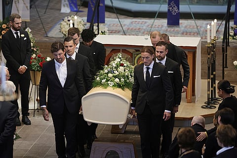 Sven-Goran Eriksson Funeral: The coffin of Sven-Goran Eriksson is carried out of the Fryksände church